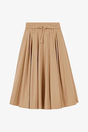 Maje Womens Belted-Waist High-Rise Cotton-Blend Midi Skirt