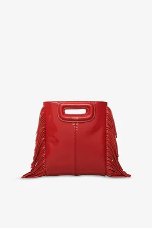 Maje Womens Logo-Embossed Fringed-Trim Patent-Leather Cross-Body Bag