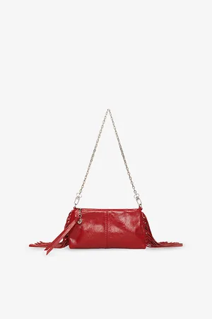 Maje Womens Logo-Charm Fringed-Trim Patent-Leather Shoulder Bag