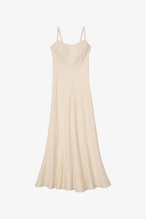 Sandro Womens Gathered-Neckline Linen-Blend Maxi Dress