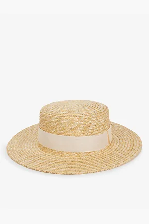 Bonita Womens Boater Ribbon-Embellished Straw Hat