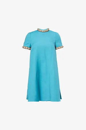 VALENTINO GARAVANI Womens Embellished Pleated Wool and Silk-Blend Mini Dress