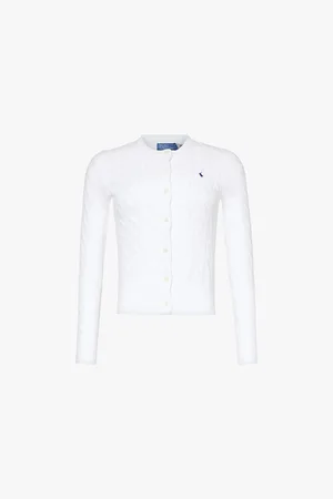 Ralph Lauren Womens Logo-Embroidered Cable-Knit Cotton Cardigan