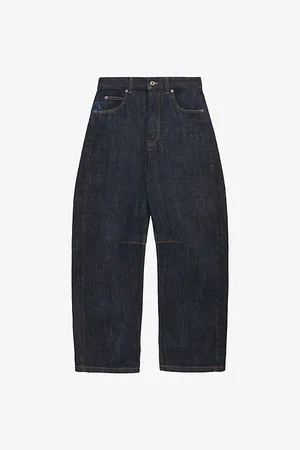 Loewe Womens Brand-Patch Barrel-Leg Mid-Rise Denim Jeans