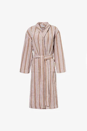 Lounge Underwear Womens Stripe-Pattern Towelling Cotton Dressing Gown