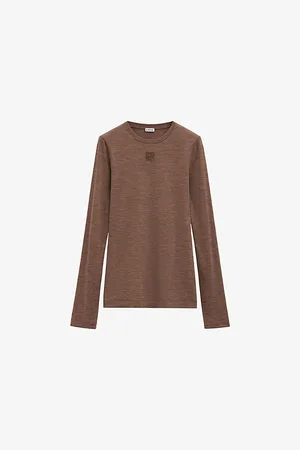 Loewe Womens Anagram-Embroidered Long-Sleeve Wool-Blend Top