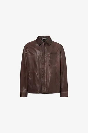 Loewe Mens Spread-Collar Patch-Pocket Leather Overshirt