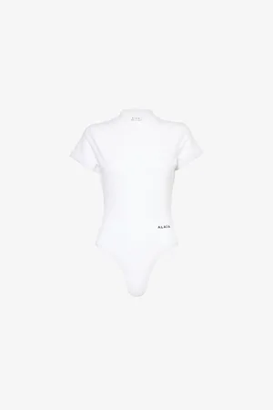Alaïa Womens Brand-Embroidery Round-Neck Cotton-Jersey Body