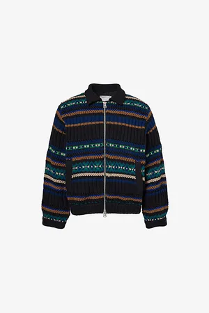 SACAI Mens Spread-Collar Long-Sleeve Regular-Fit Knitted Jacket