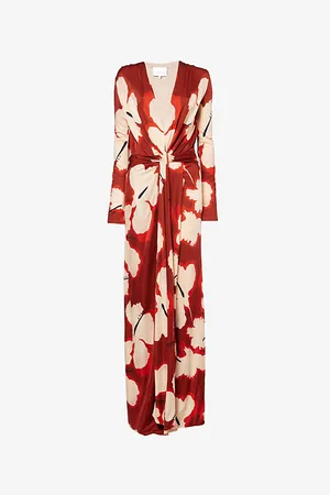 JOHANNA ORTIZ Womens Coral Marino Plunge-V-Neck Stretch-Woven Midi Dress