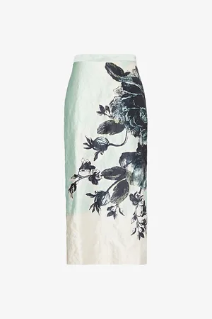 Erdem Womens Graphic-Print Mid-Rise Satin Midi Skirt