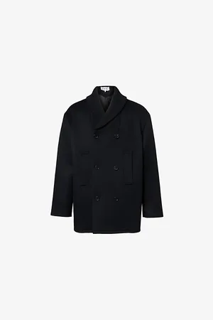 Loewe Mens Ribbed-Collar Double-Breasted Brushed Wool Coat