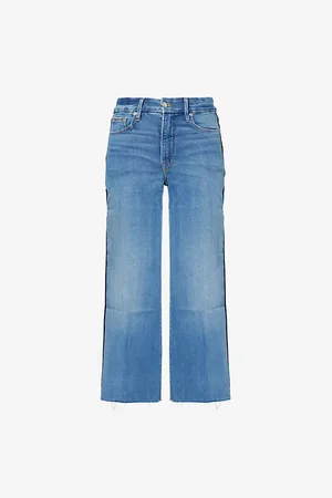 GOOD AMERICAN Womens Good Waist Palazzo Crop Wide-Leg High-Rise Stretch-Denim Blend Jeans