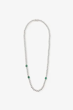 PATTARAPHAN Mens Anya Rhodium-Plated 925 Sterling and Malachite Bead Necklace