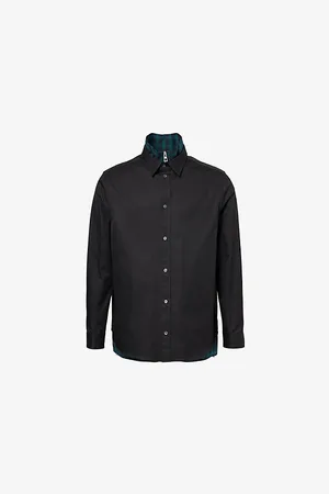 Loewe Mens Check-Layer Hybrid Long-Sleeve Cotton Shirt