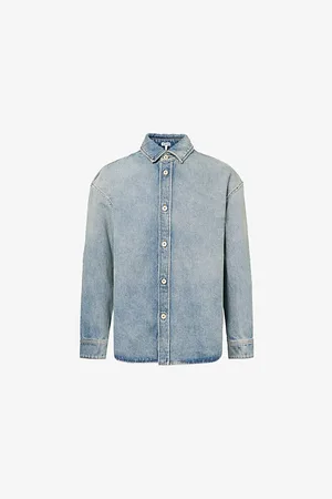 Loewe Mens Anagram Vintage-Wash Denim Overshirt