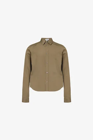 Loewe Mens Brand-Embroidered Spread-Collar Cotton Shirt
