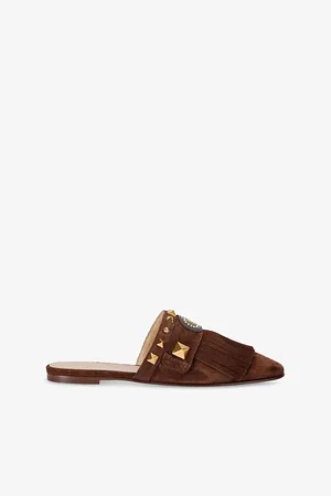 VALENTINO GARAVANI Womens Fringe-Trim Suede Slippers