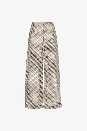 Burberry Womens Check-Print Wide-Leg Cotton Trousers
