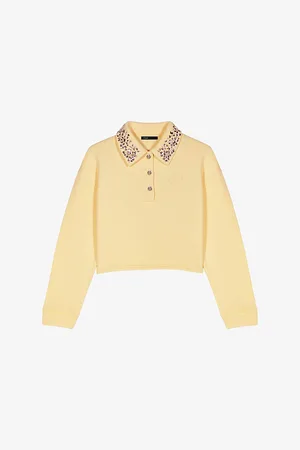 Maje Womens Jewellery-Collar Cropped Cotton-Fleece Sweatshirt