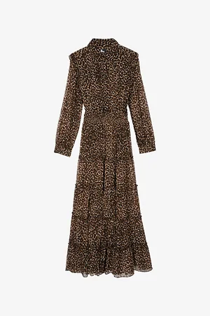 The Kooples Womens -Print Long-Sleeve Mesh Maxi Dress