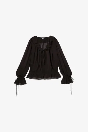 The Kooples Womens Ruffle-Trim Long-Sleeve Woven Top