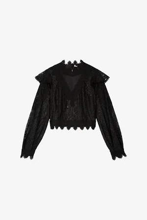 The Kooples Womens Sheer Long-Sleeve Lace Top