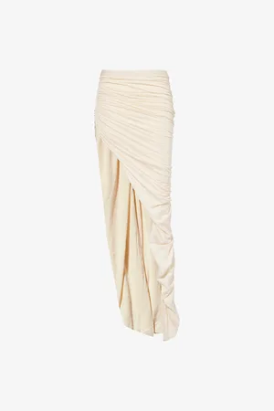 Rick Owens Womens Soft Edfu Ruched Cotton-Jersey Midi Skirt