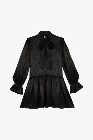 The Kooples Womens Ribbon-Print Long-Sleeve Satin Mini Dress