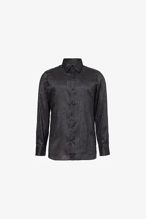 Tom Ford Mens Striped-Print Long-Sleeves Slim-Fit Silk-Blend Shirt