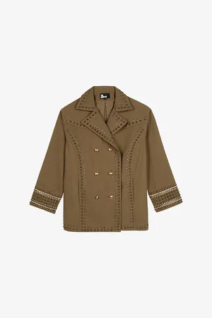 The Kooples Womens Stud-Embellished Relaxed-Fit Cotton Jacket