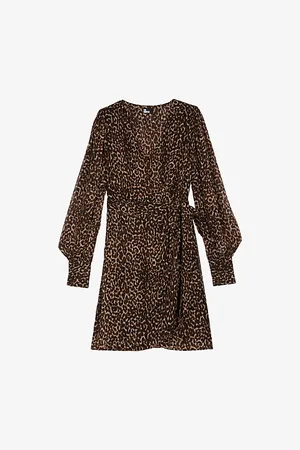 The Kooples Womens -Print Long-Sleeve Mesh Mini Dress