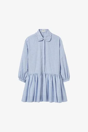 Claudie Pierlot Womens Checked Babydoll Long-Sleeve Cotton Mini Dress