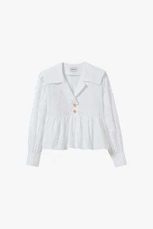 Claudie Pierlot Womens Ruffle Long-Sleeve Cotton Blouse