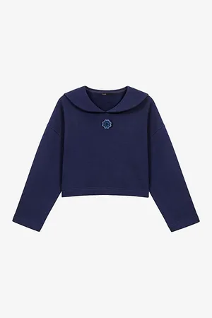 Maje Womens Pearl-Embellished Patch Cropped Cotton-Blend Jersey Sweatshirt
