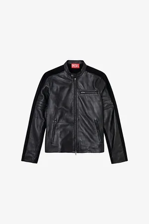 Diesel Mens L-Simz Contrast-Panel Regular-Fit Leather Jacket