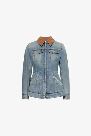 Alexander McQueen Womens Peplum Corduroy-Collar Slim-Fit Denim Jacket