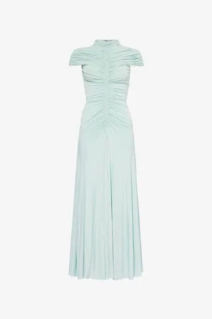 Alaïa Womens Flared Ruched Stretch-Woven Maxi Dress