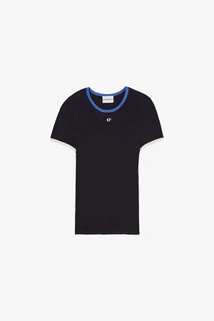 Claudie Pierlot Womens Cp Embroidery Contrast-Trim Fine-Knit Silk Top