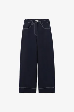 Claudie Pierlot Womens Wide-Leg Contrast-Stitch Denim Trousers