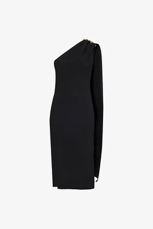 Bottega Veneta Womens Metal-Knot One-Shoulder Wool-Blend Knee-Length Dress
