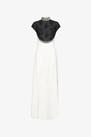 HUISHAN ZHANG Womens Mardie Crystal-Embellished Lace and Crepe-Panelled Gown