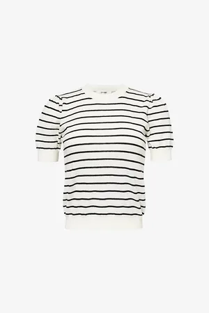 Frame Womens Stripe-Print Short-Sleeve Knitted Jumper