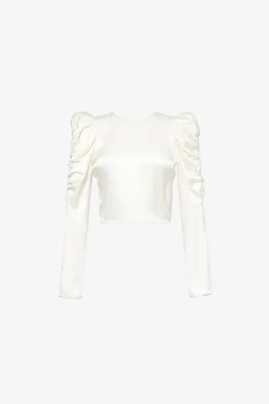 Frame Womens Backless Ruched-Sleeve Silk Blouse