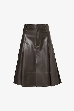 Bottega Veneta Womens Pleated Leather Knee-Length Skirt