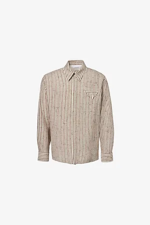 Bottega Veneta Mens Striped Flap-Pocket Relaxed-Fit Woven-Blend Shirt