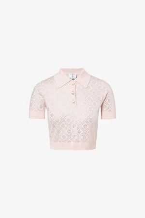 Casablanca Womens Crystal-Embellished Monogram Wool Polo Shirt