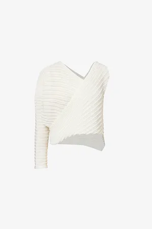 Issey Miyake Womens Stream Pleated-Knit Cotton-Blend Top