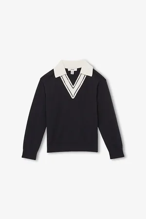 Reiss Neena Contrast-Collar Wool Cricket Jumper 4-13 Years