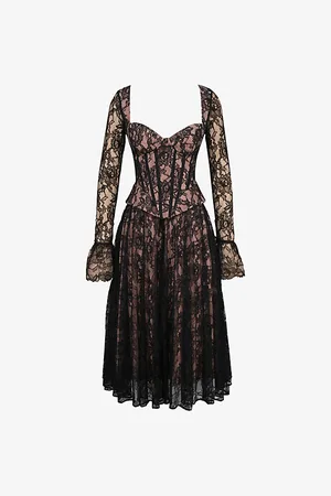 House Of Cb Womens Raquel Long-Sleeve Lace Midi Dress
